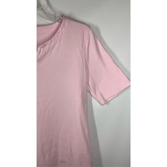 Talbots Women's Solid Cotton Split Neck Short Sleeve T-Shirt Pink Size Medium - Picture 4 of 7